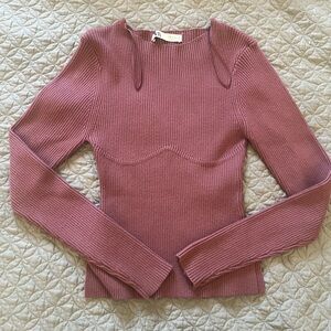 Ribbed Long Sleeve Top in Mauve